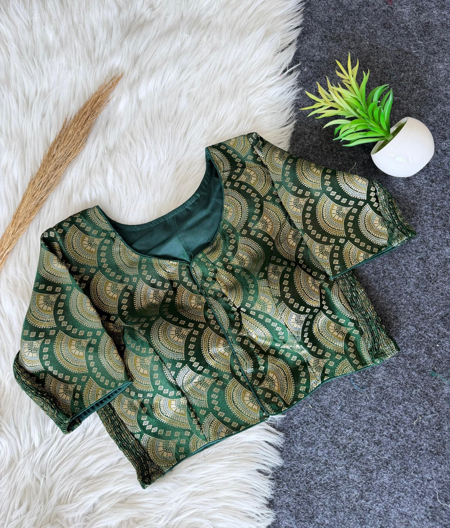 A beauty of weaving work all over with stretchable technology inside ready made blouse