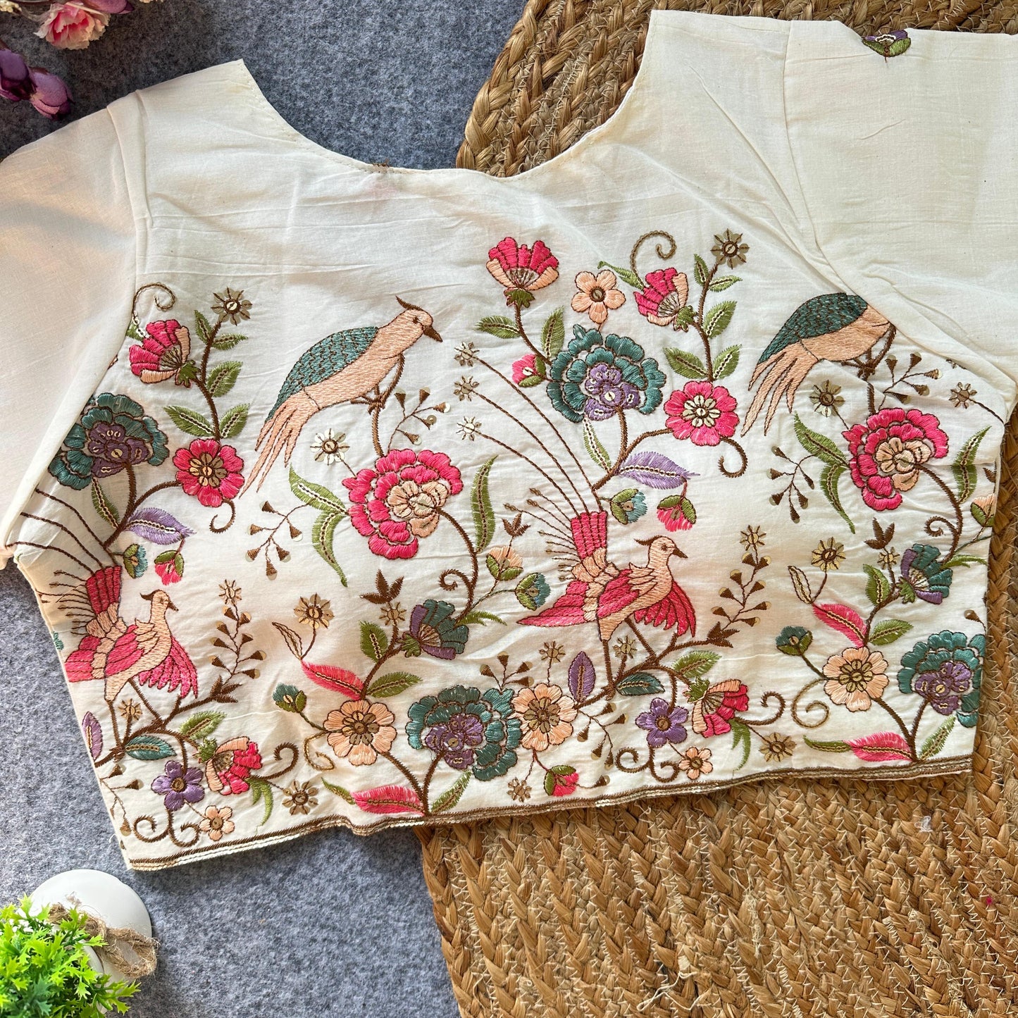 Beautiful Cotton With  Embroidered ready made blouse