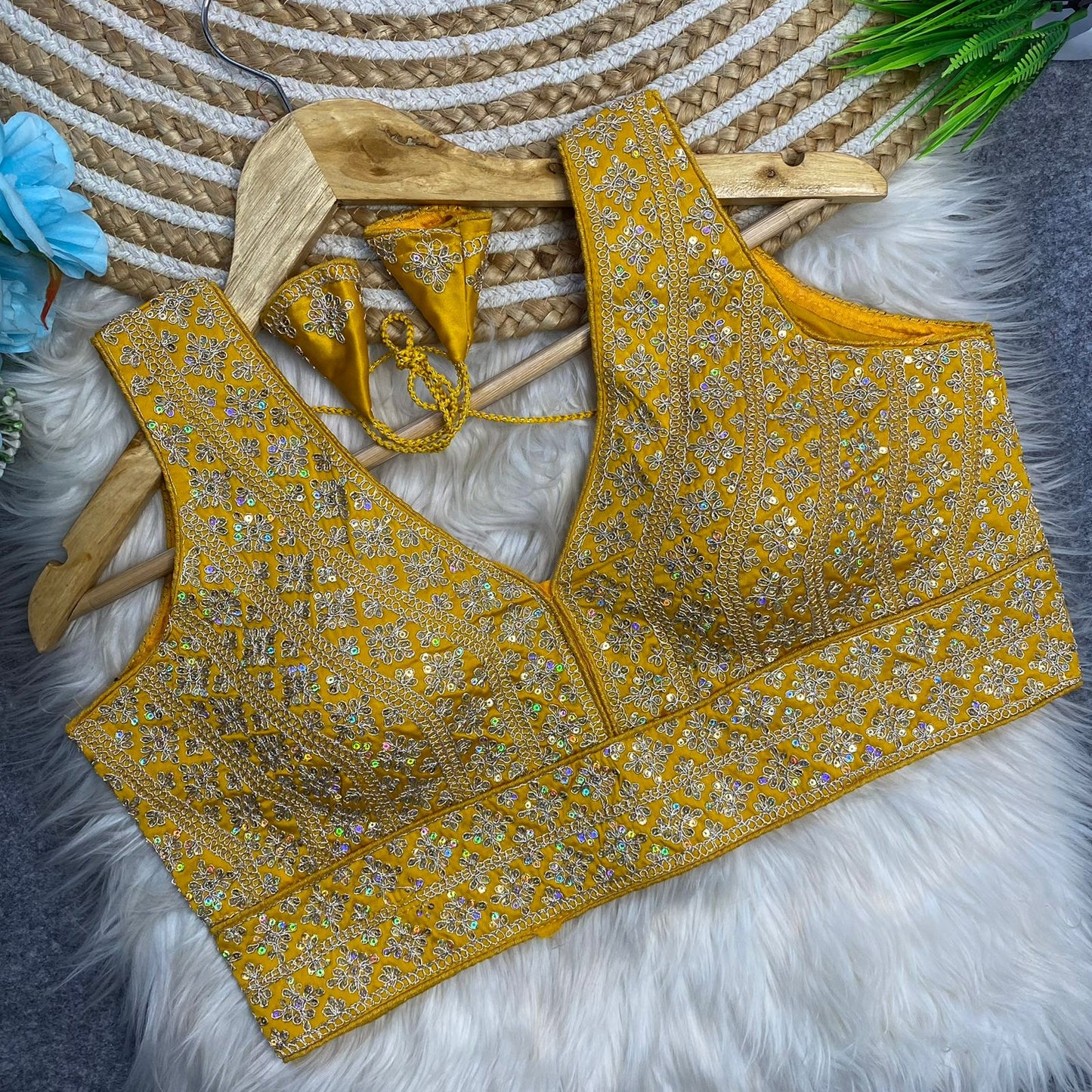Heavy embroidery + sequins work ready made blouse