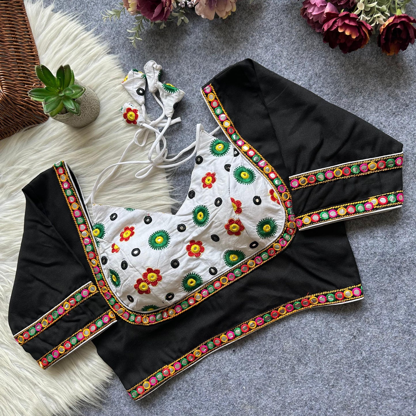 Heavy Cotton with Embroidery with mirror Work - Premium Readymade blouse
