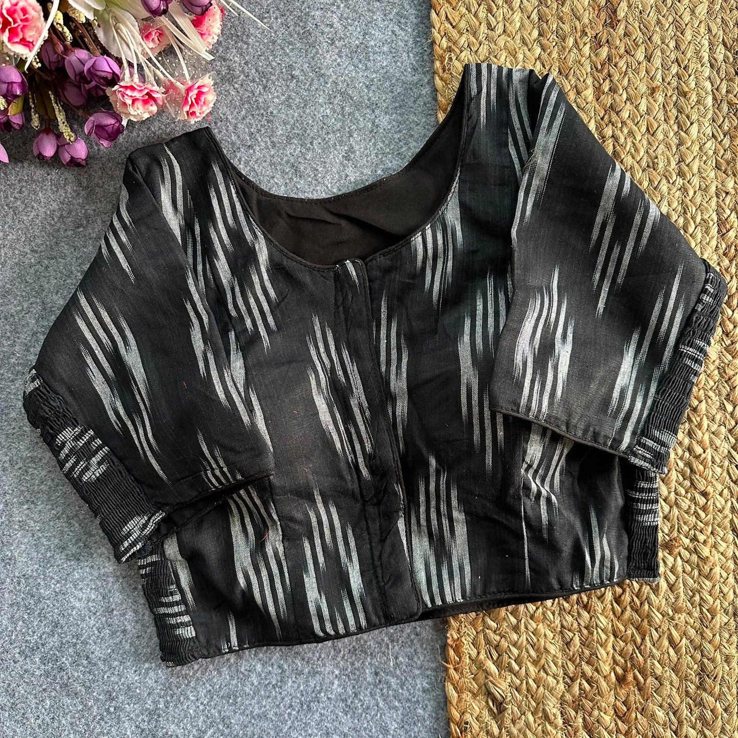 Beautiful hand IKKAT COTTON with side elastic ready made blouse