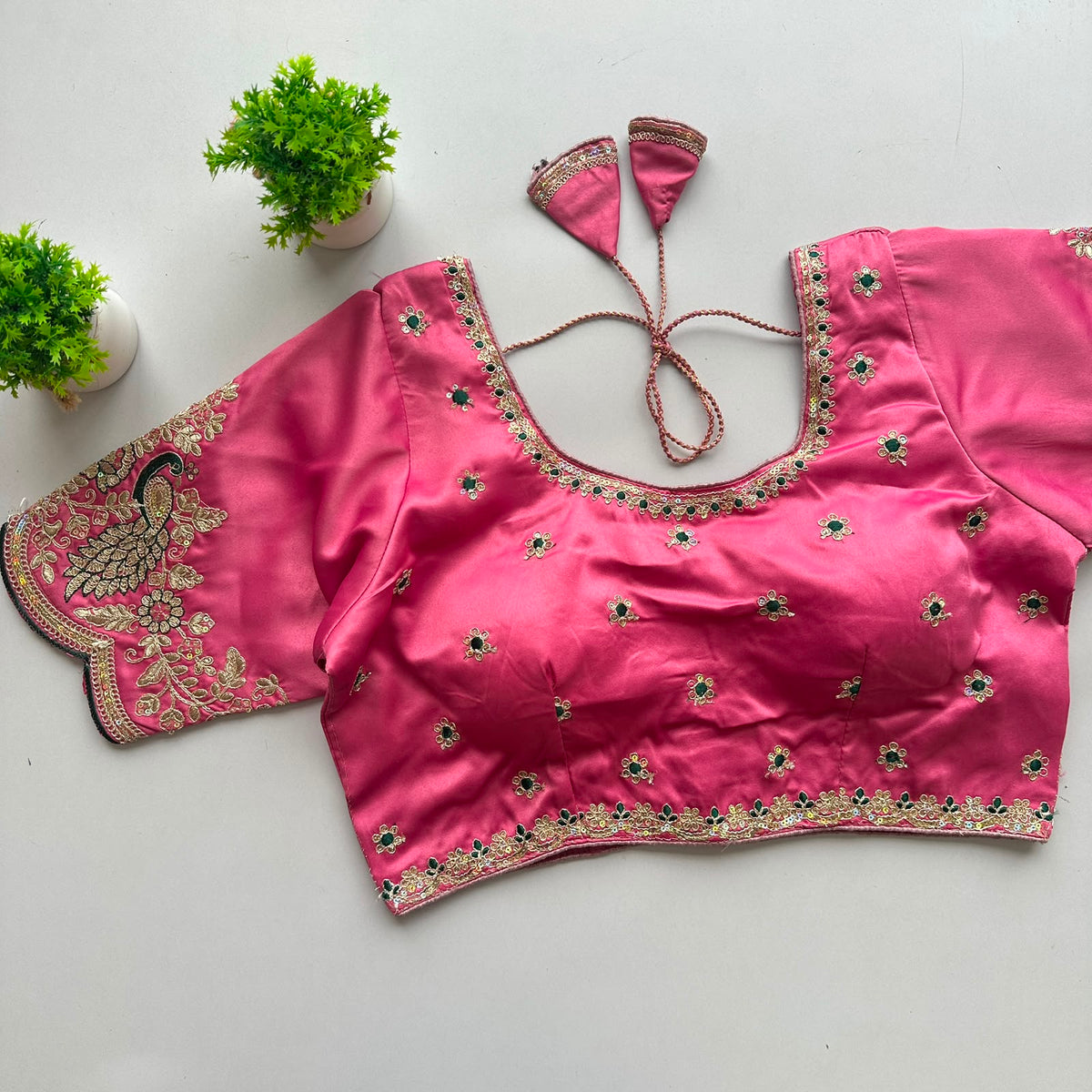 Heavy pure satin silk embroidery work ready made blouse