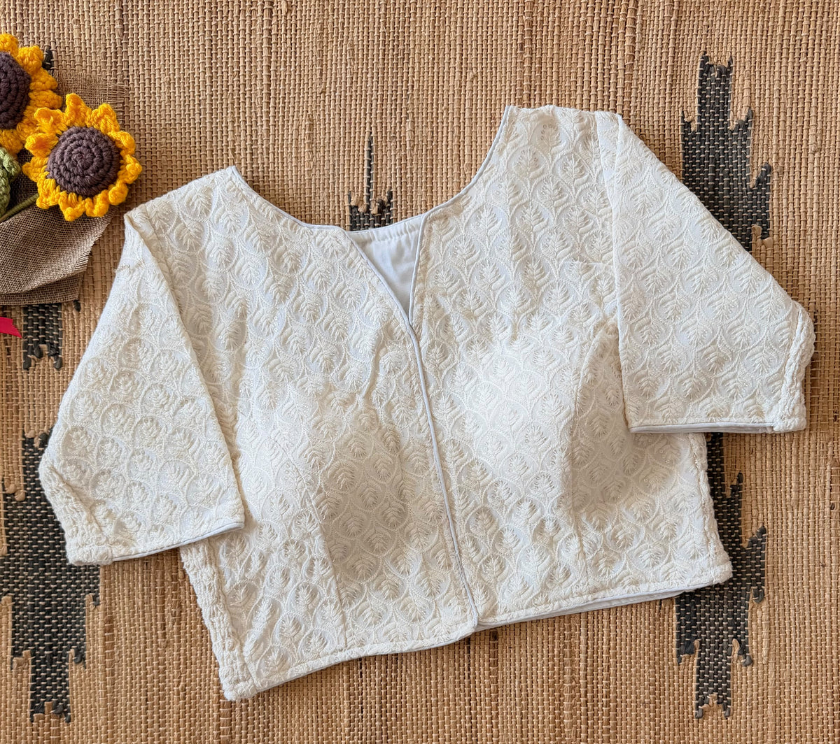 Beautiful Lucknowi Chikankari work  with side elastic ready made blouse