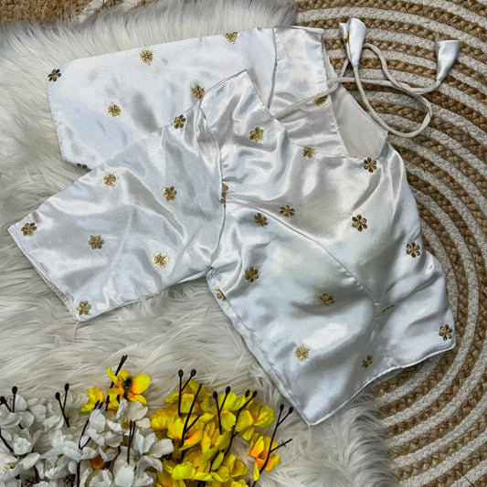 Presenting Beautiful satin fabric with all over zari ready made blouses