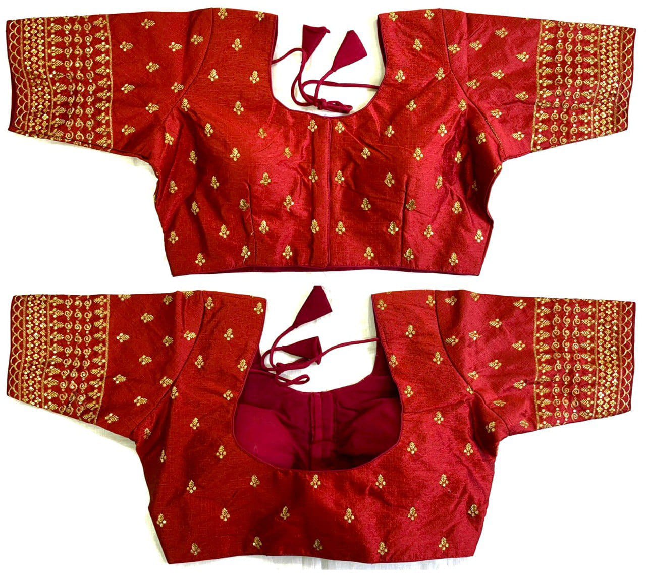 Heavy Silk fabric sequins work, thread and zari work ready made blouse
