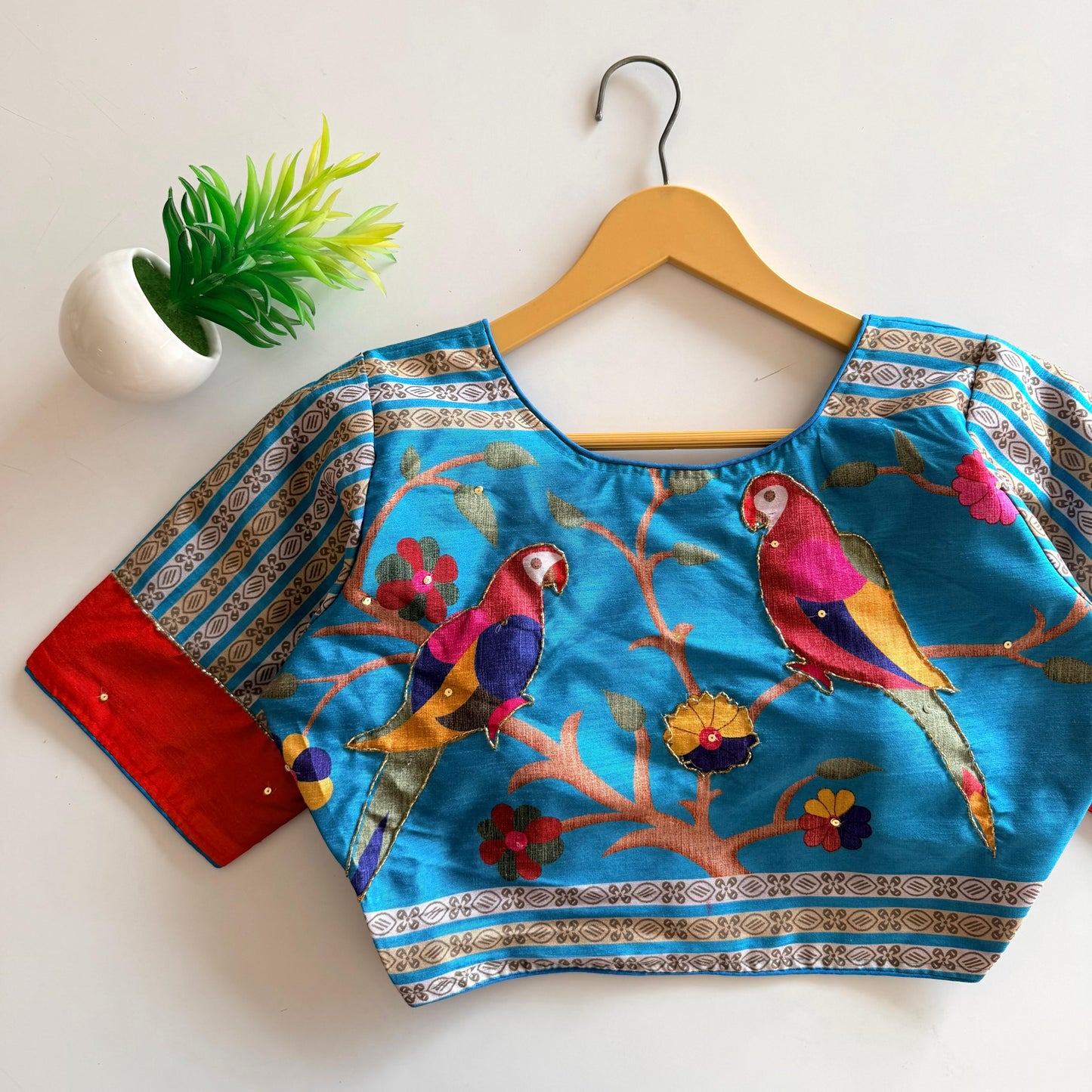 Pure silk fabric with Decent print ready made blouse