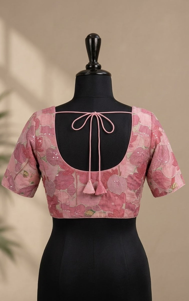 Dusty Rose Lotus Motif Designer ready made blouse