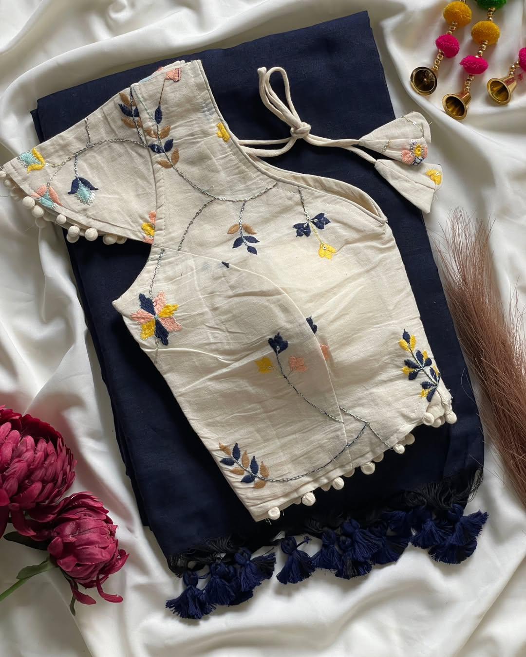 Pure cotton ready made blouse with saree