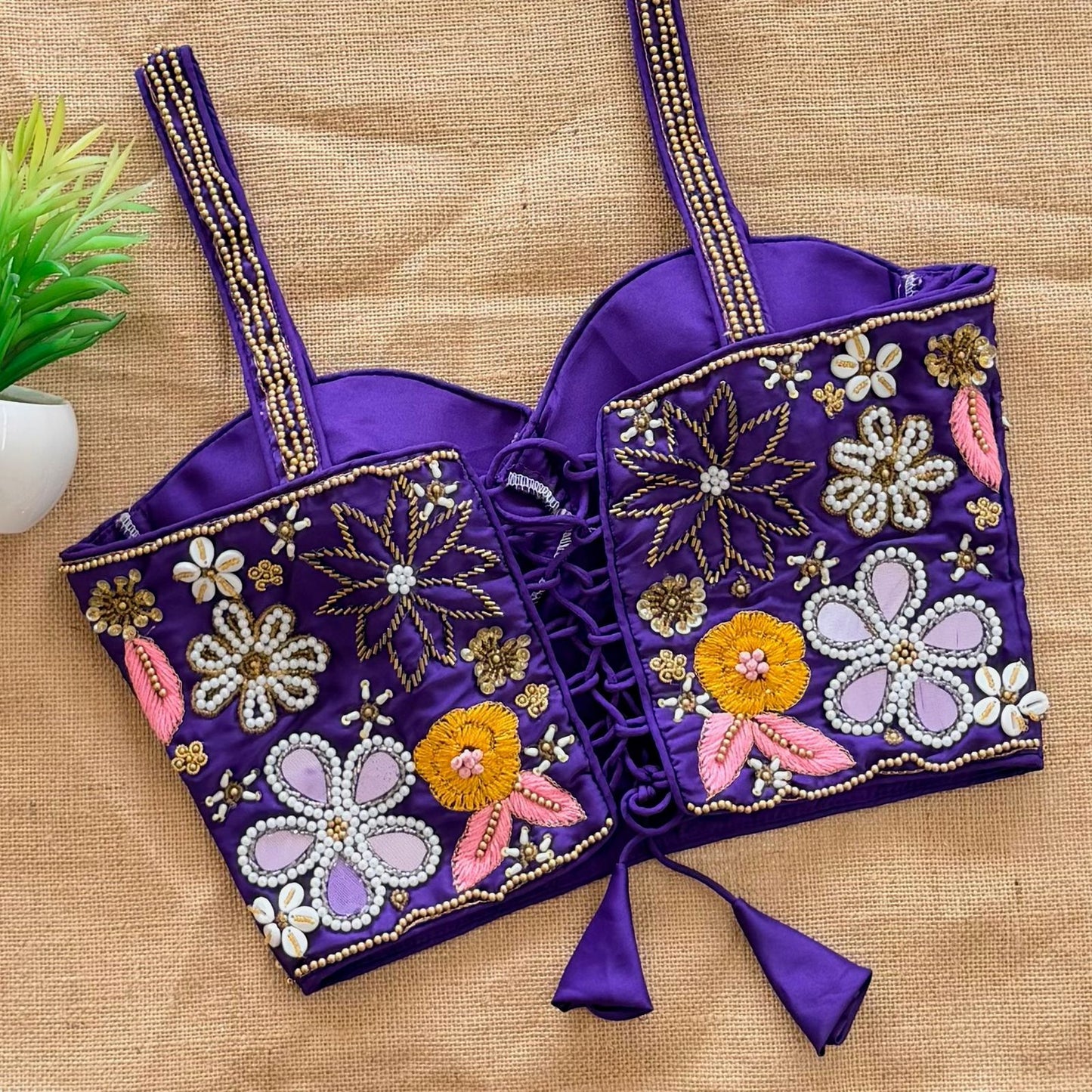 Beautiful handcrafted work all over with real mirror touch up and heavy thread all over ready made blouse