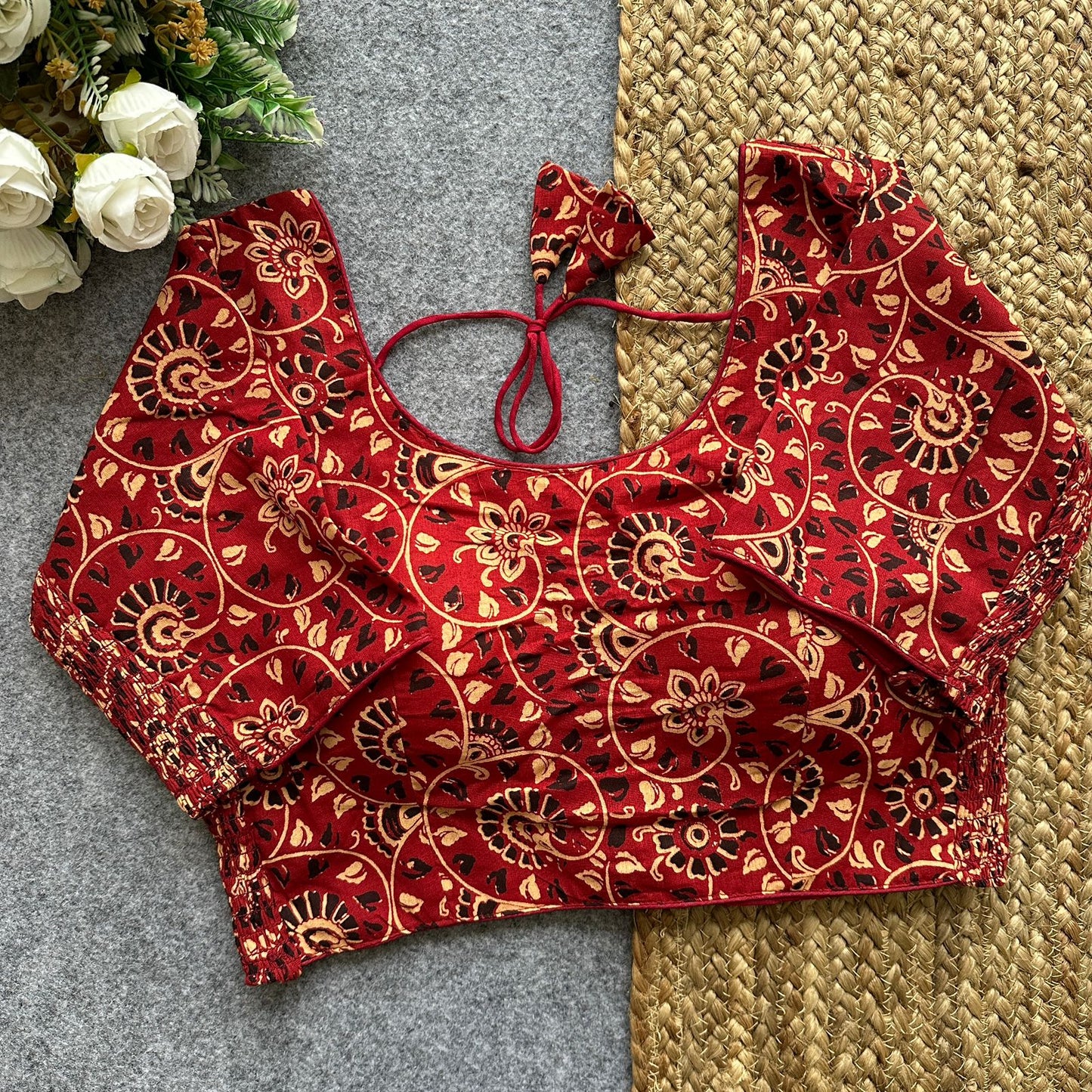 Beautiful hand block print with side elastic ready made blouse