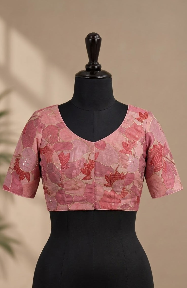 Dusty Rose Lotus Motif Designer ready made blouse