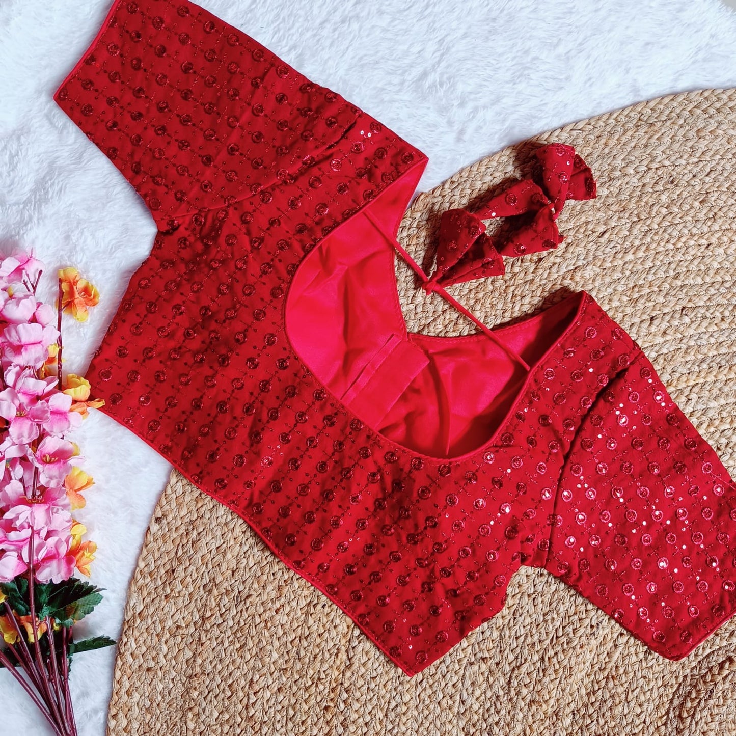 Georgette fabric with sequins work ready made blouse