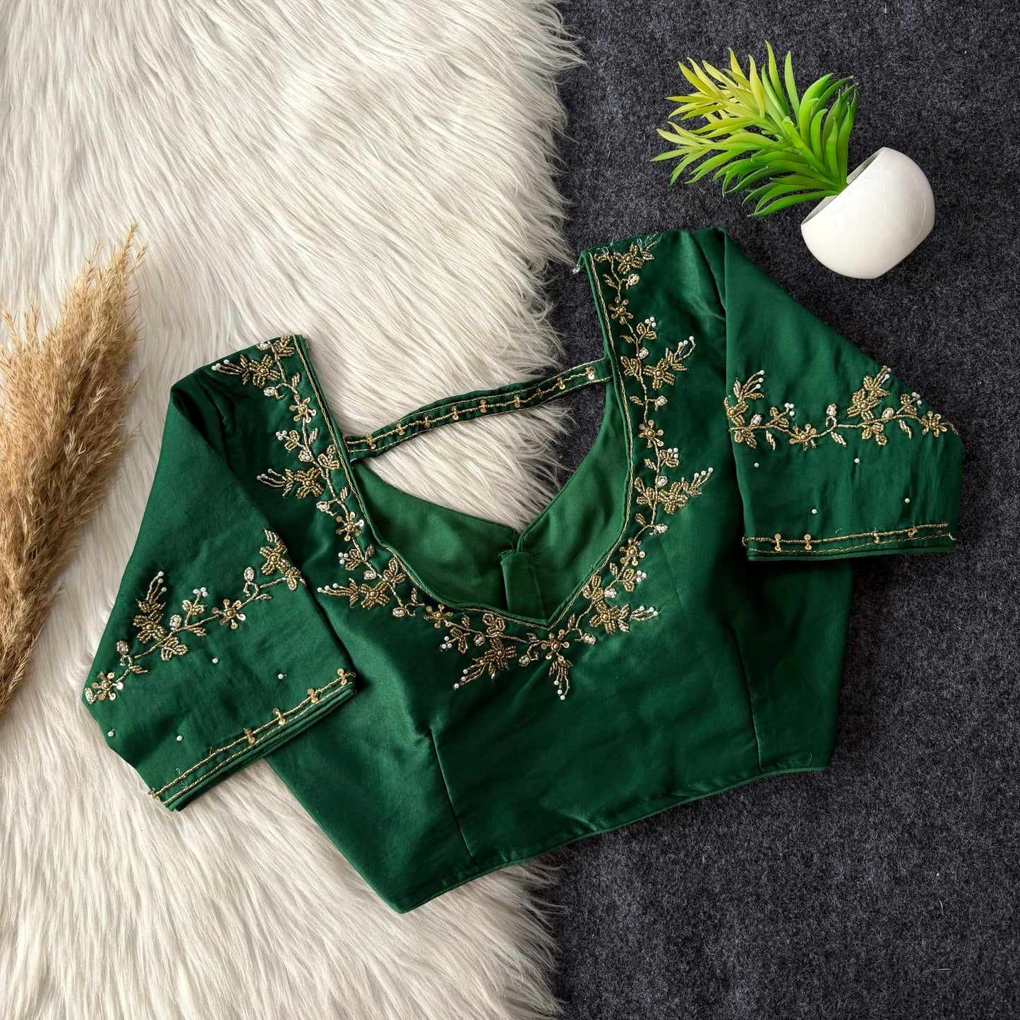 Beautiful handwork all over back and sleeves with designer handwork ready made blouse