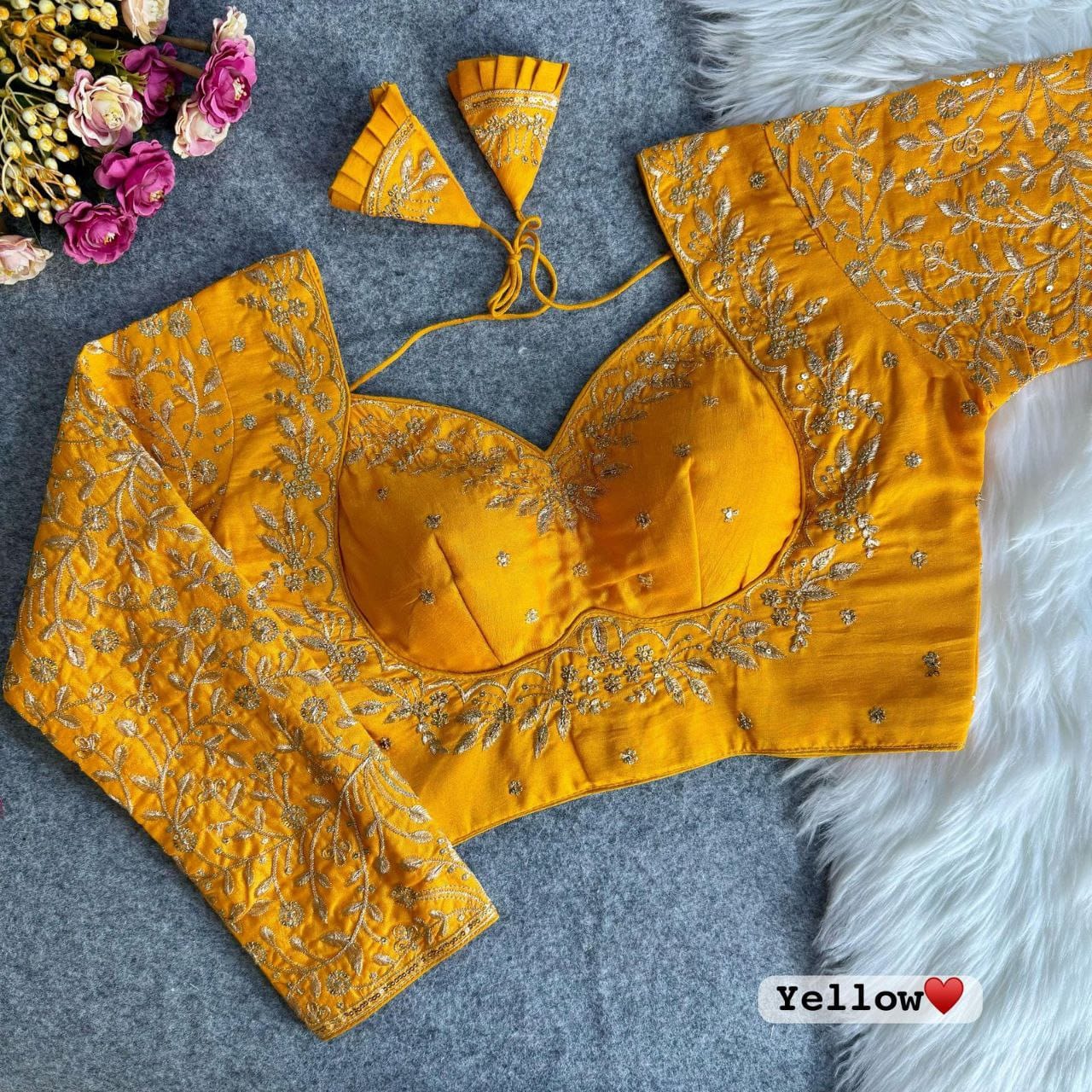 Heavy pure vichitra silk full sleeve ready made blouse