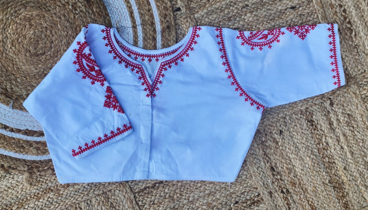 Kalka Embroidery Malai Cotton - Premium Readymade Blouse