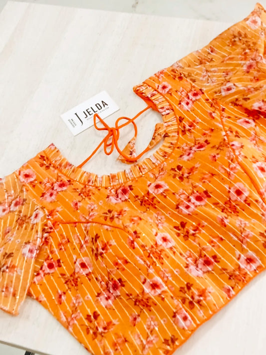 Print work frill sleeve ready made blouse