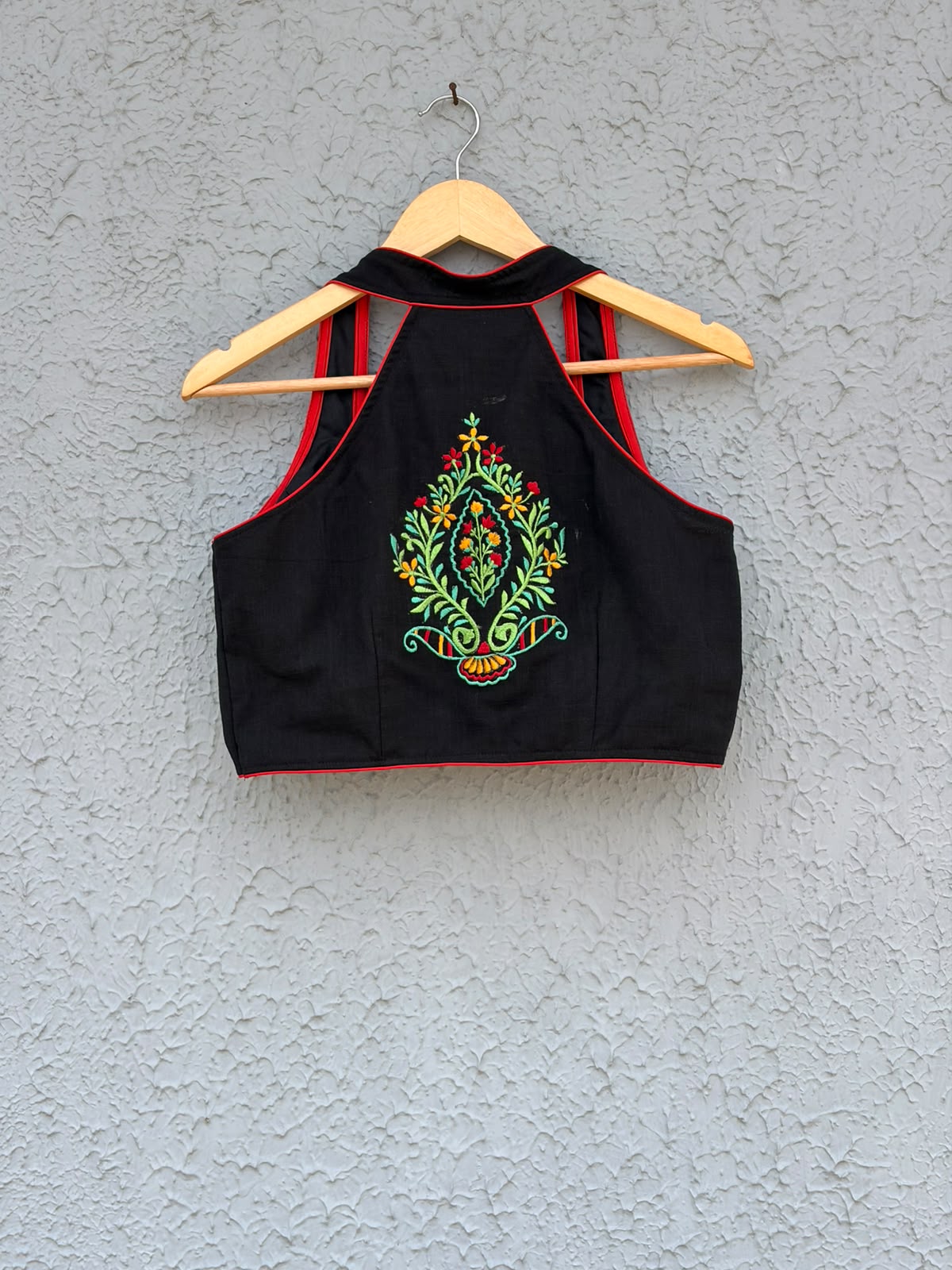 Black cotton embroidered Halterneck designer blouse