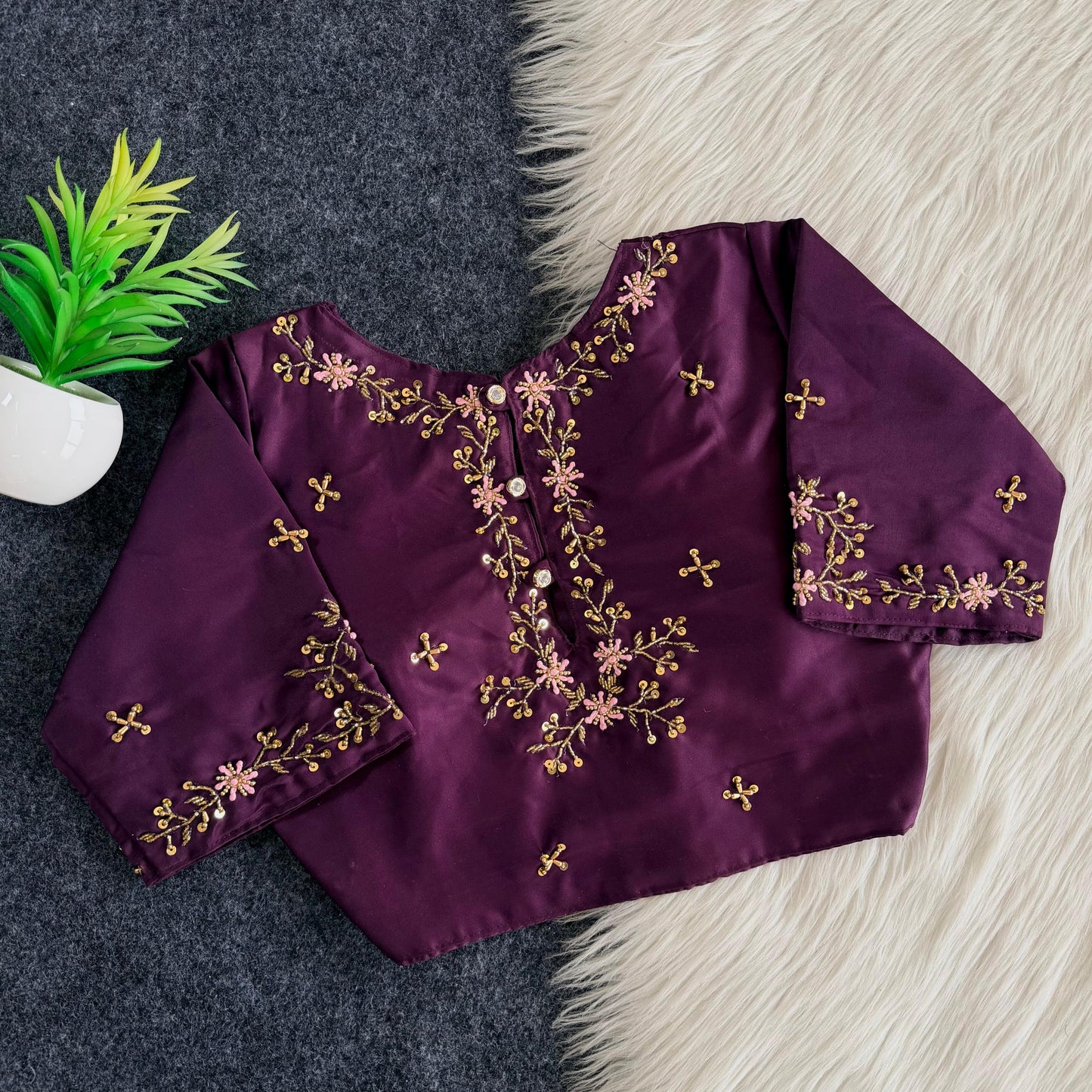 Beautiful handwork all over back and sleeves ready made blouse