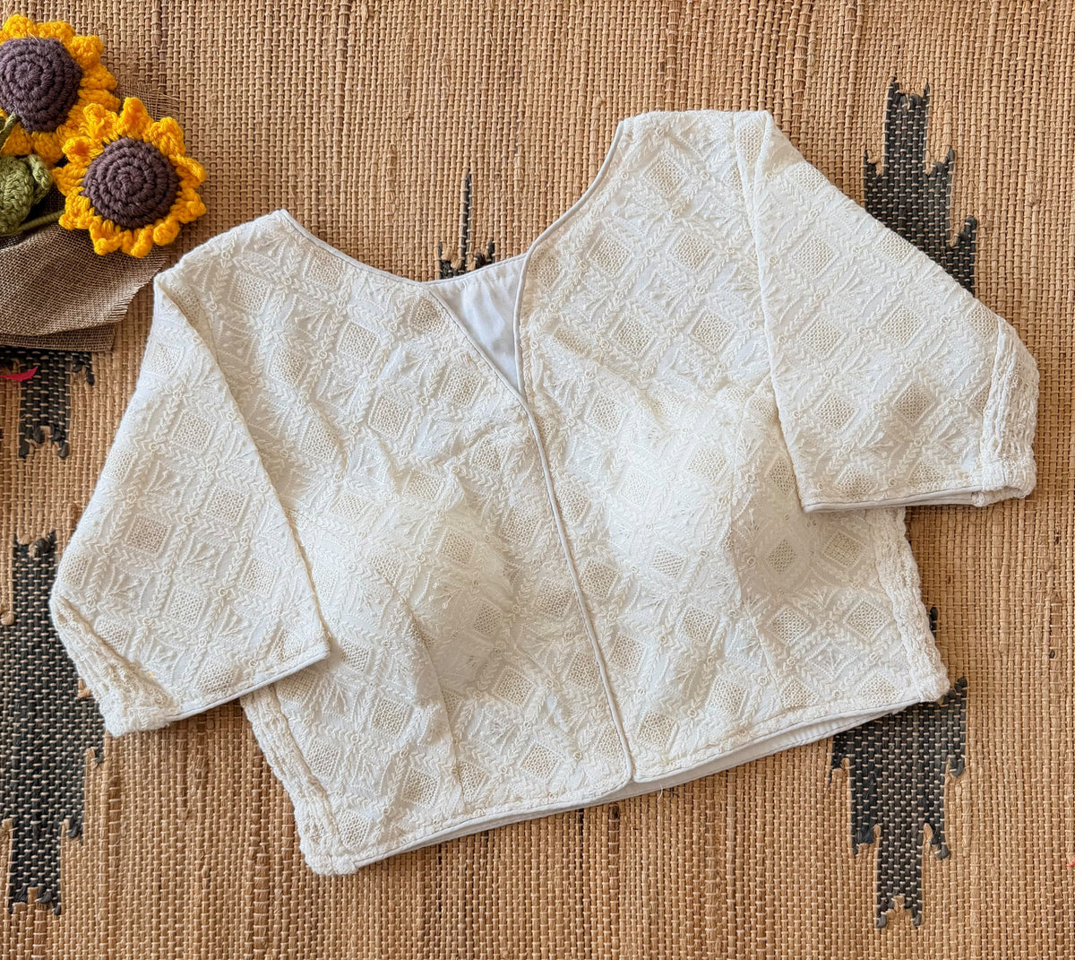 Beautiful Lucknowi Chikankari work  with side elastic ready made blouse