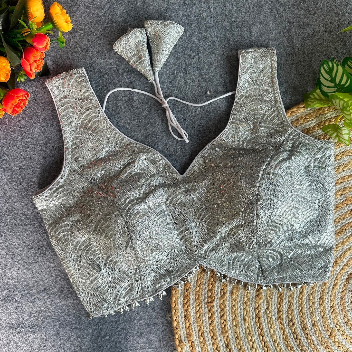 SPECIAL GOLD-BLACK-SILVER LINE WORK READY MADE BLOUSE
