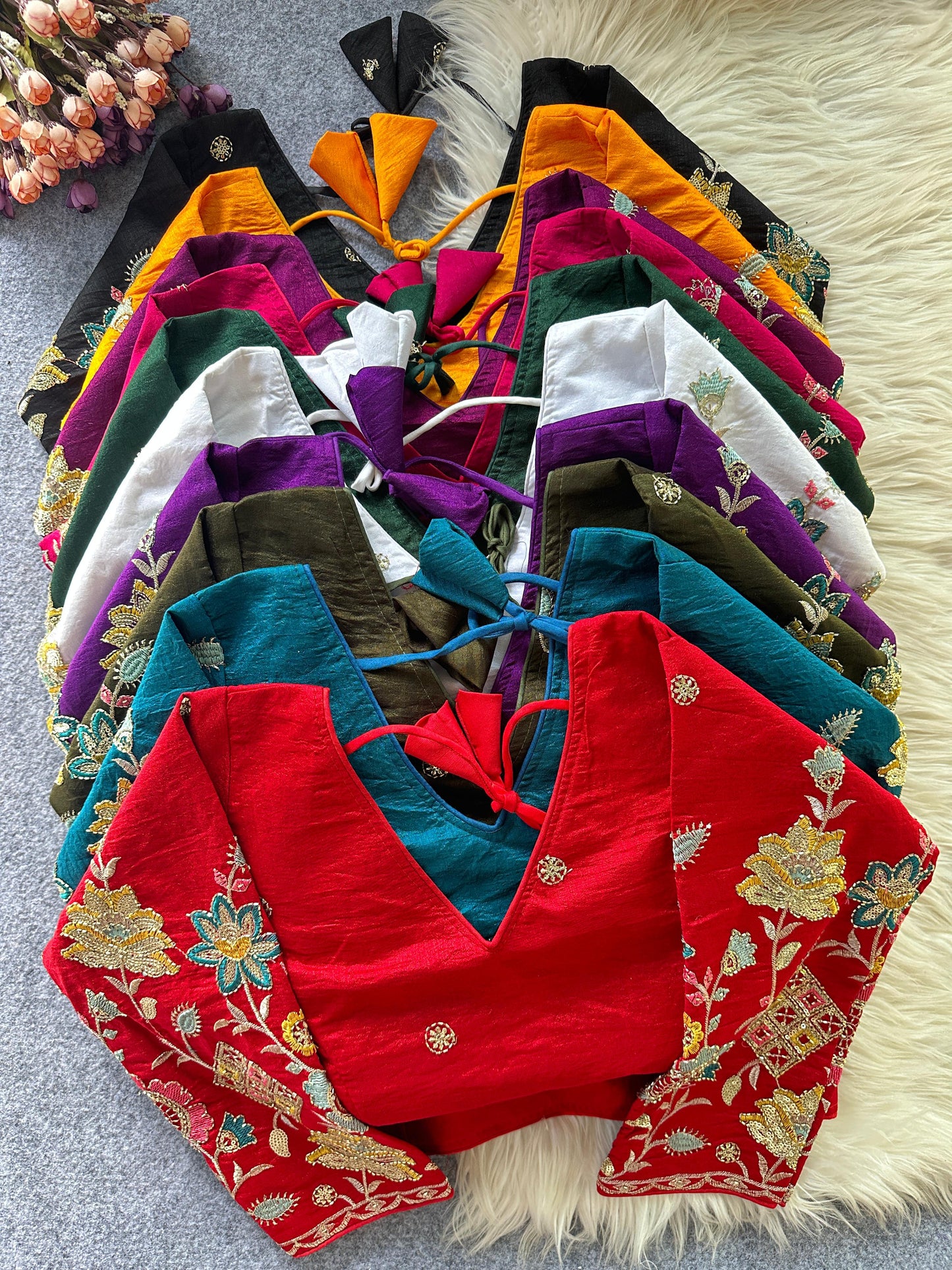 Presenting multi sequins work ready made blouse