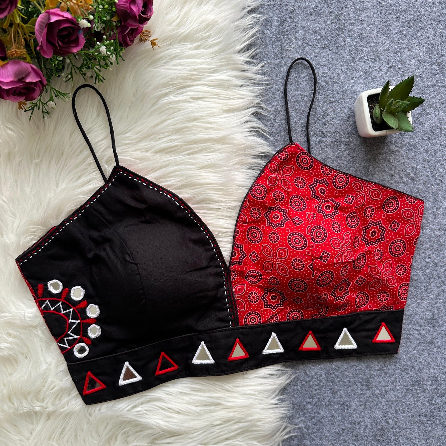 Real Hand mirror work with  Hand Embroidery work ready made blouse