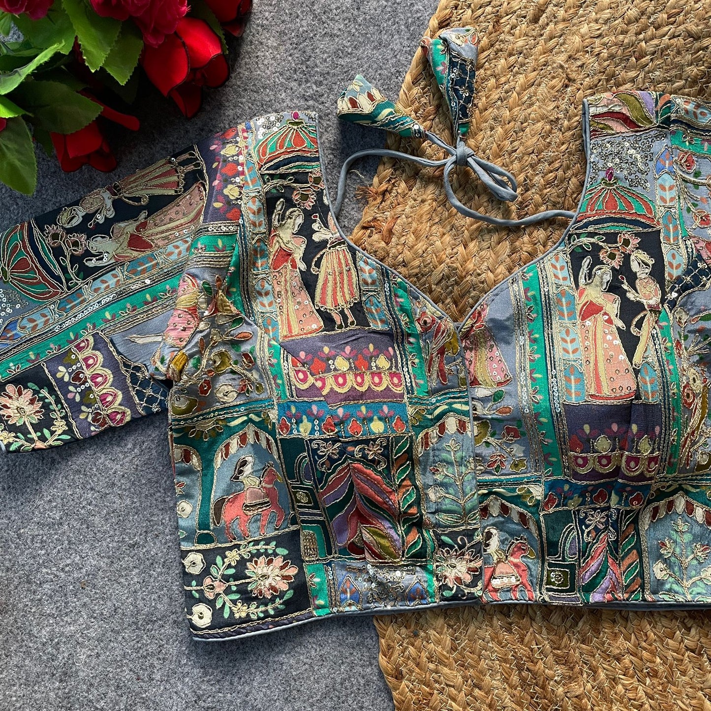 Heavy chinon position print ready made blouse