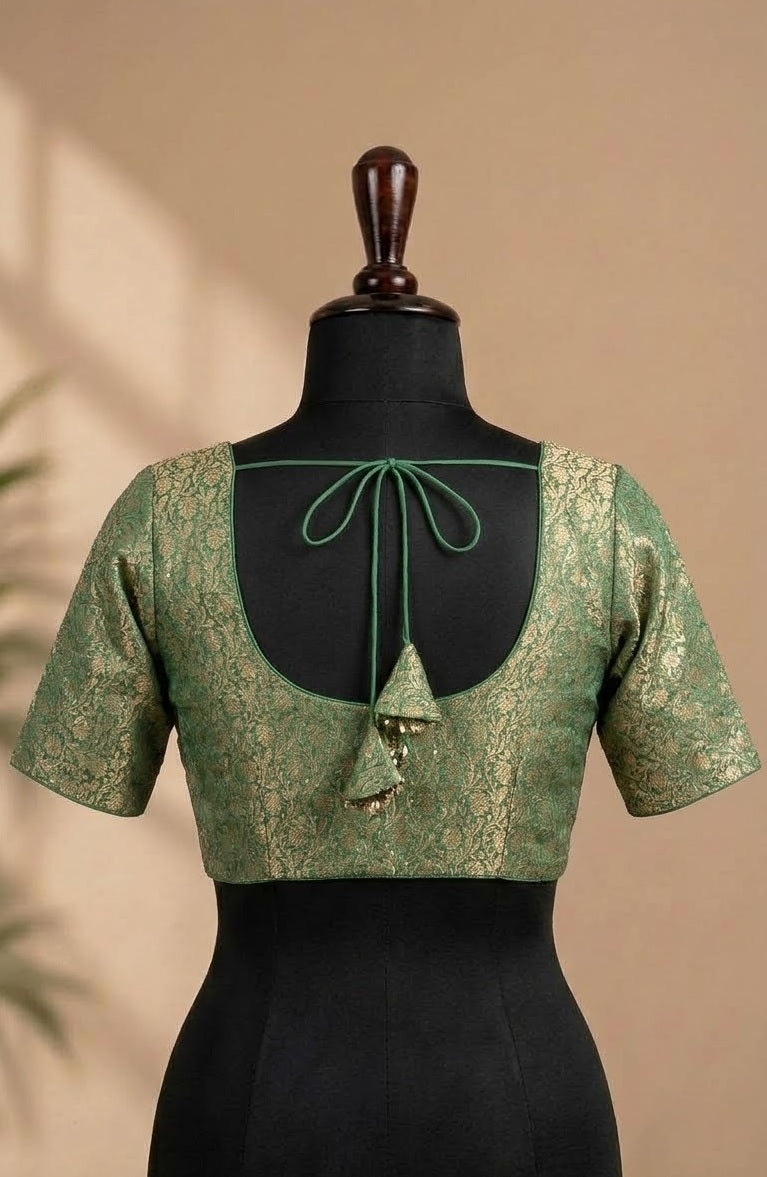 Emerald Green Zari Tissue Designer ready made blouse