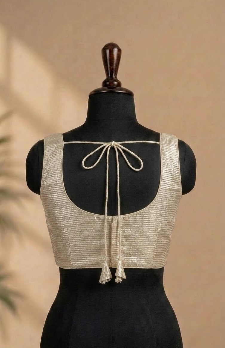Champagne Gold Textured Tissue Sleeveless ready made blouse