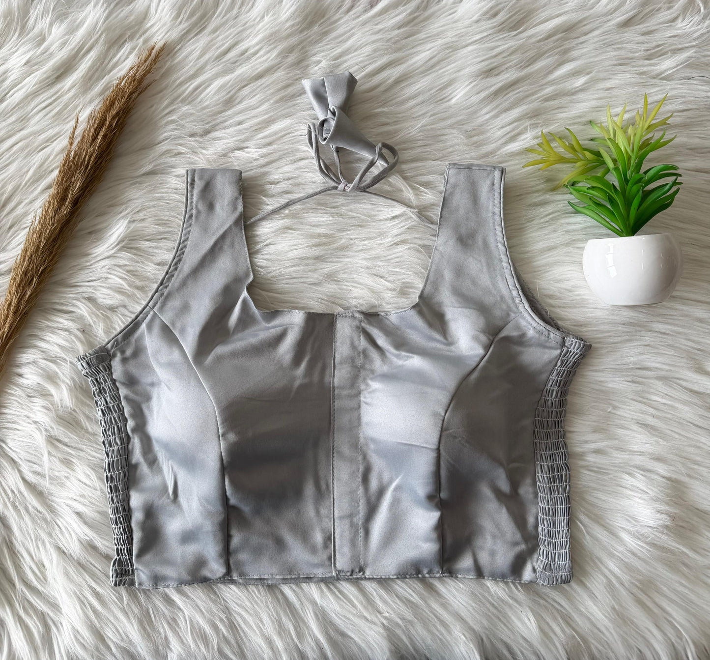 Soft silk fabric with elastic attach for better fitting ready made blouse