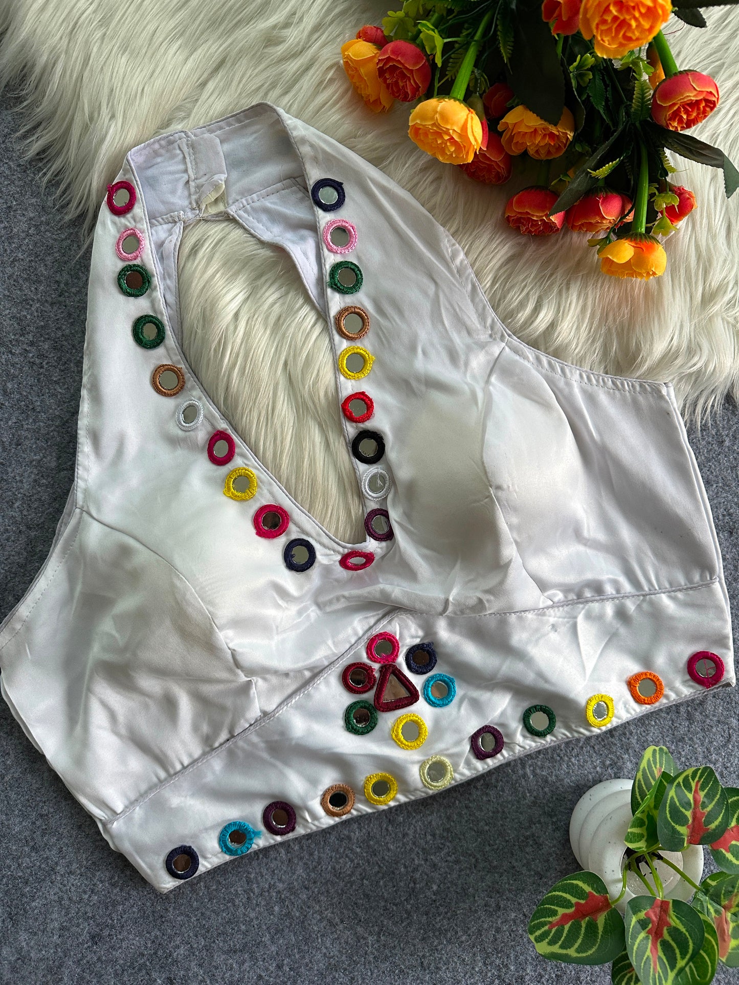 Satin silk sleeveless ready made blouse