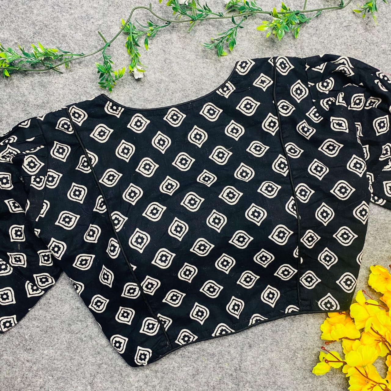 Pure ajrakh cotton boat neck ready made blouses