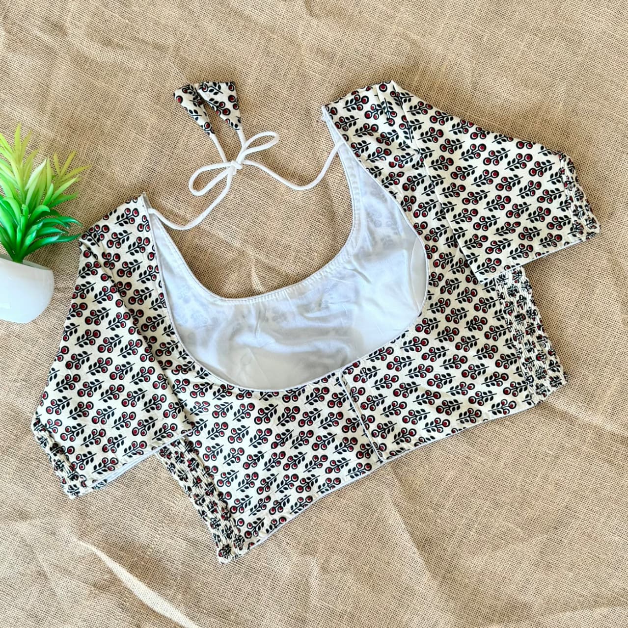 Beautiful hand block print with side elastic ready made blouse