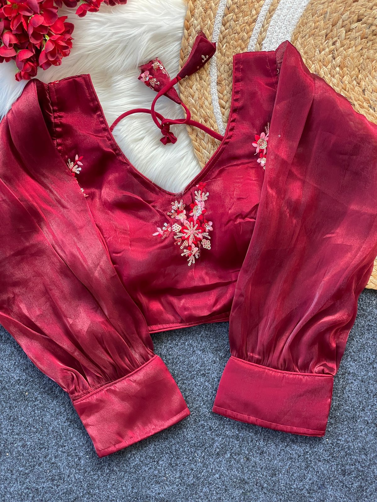 Zimi choo with heavy 9 niddle embroidery work ready made blouse