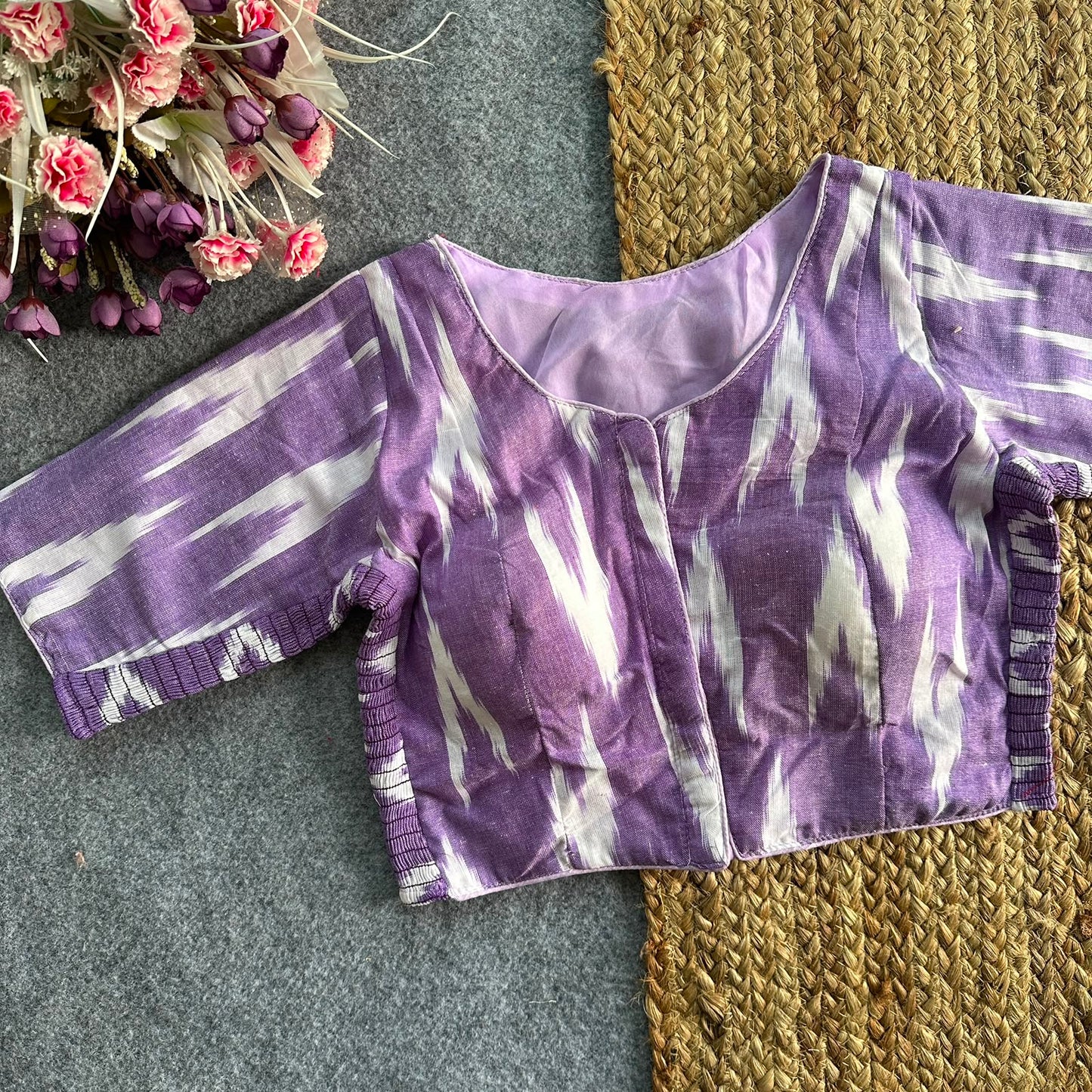 Beautiful hand IKKAT COTTON with side elastic ready made blouse