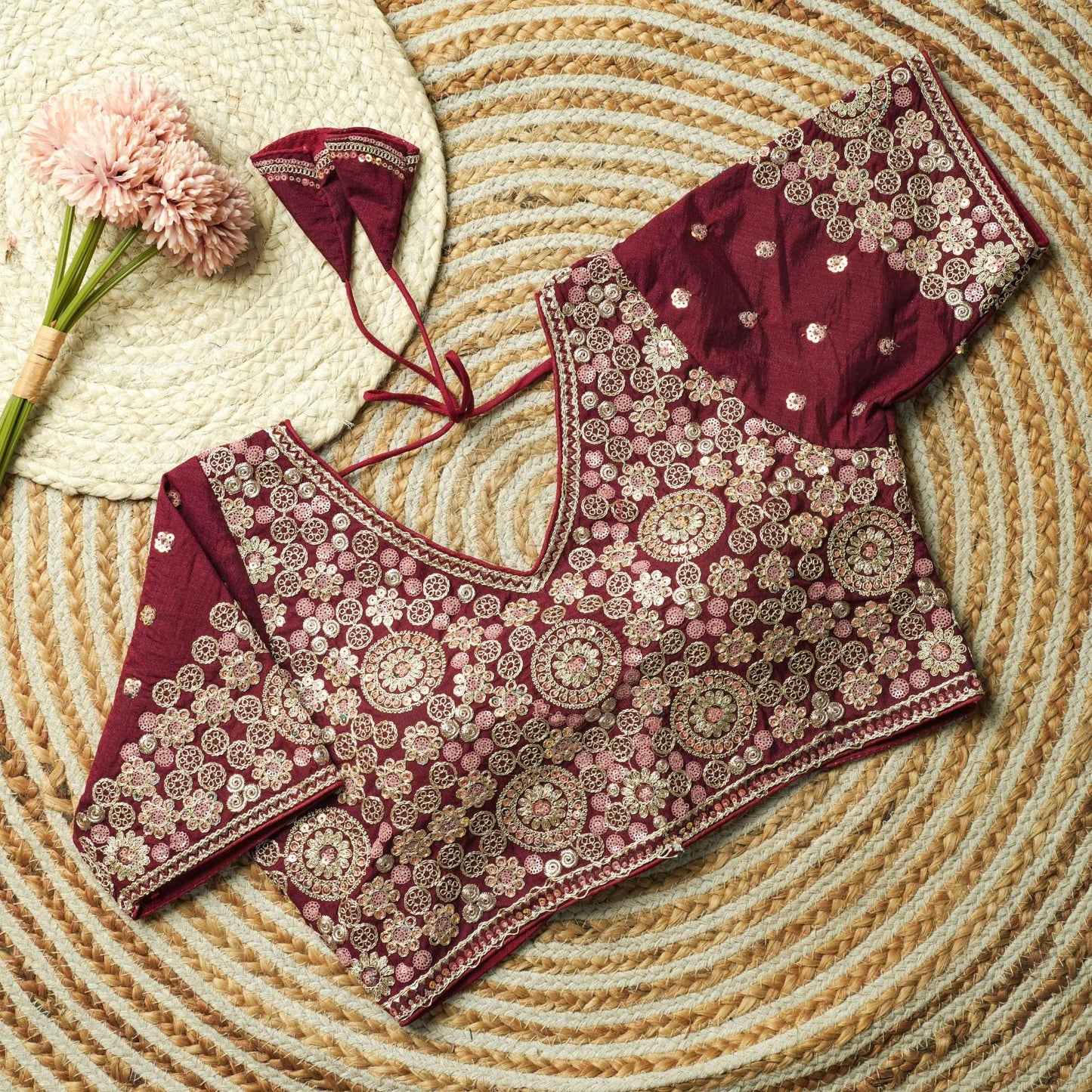 Beautiful multi work with sequins all over ready made blouse