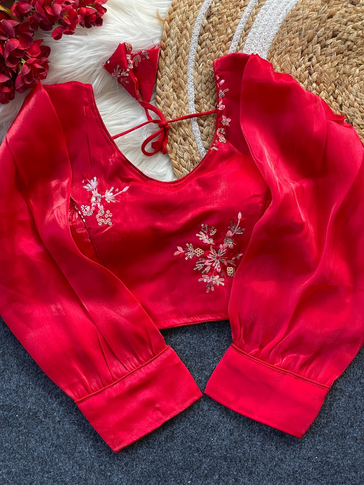 Zimi choo with heavy 9 niddle embroidery work ready made blouse