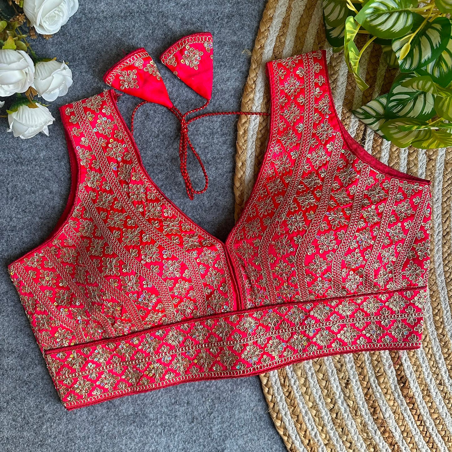 Heavy Embroidery + Sequins Work ready made blouse