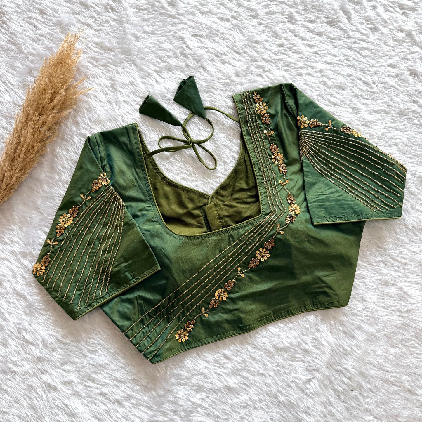 Beautiful handwork all over back and sleeves with designer handwork ready made blouse