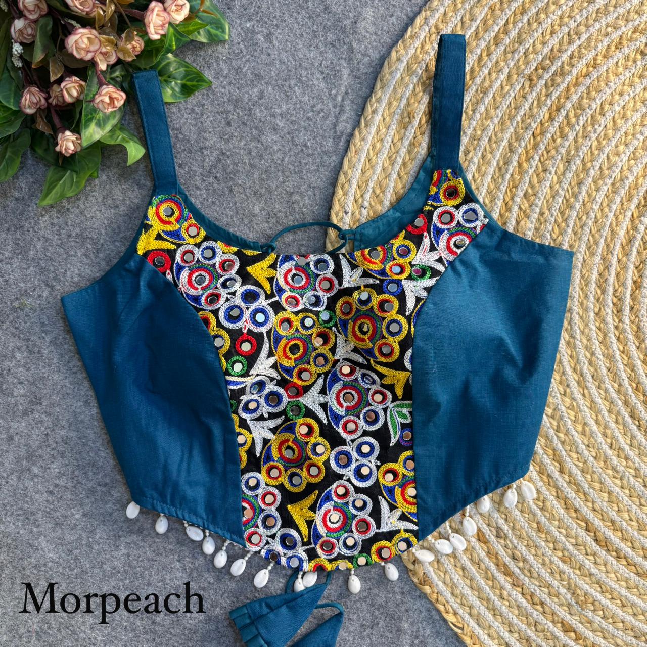 Heavy thread work patch & hand mirror work ready made blouse