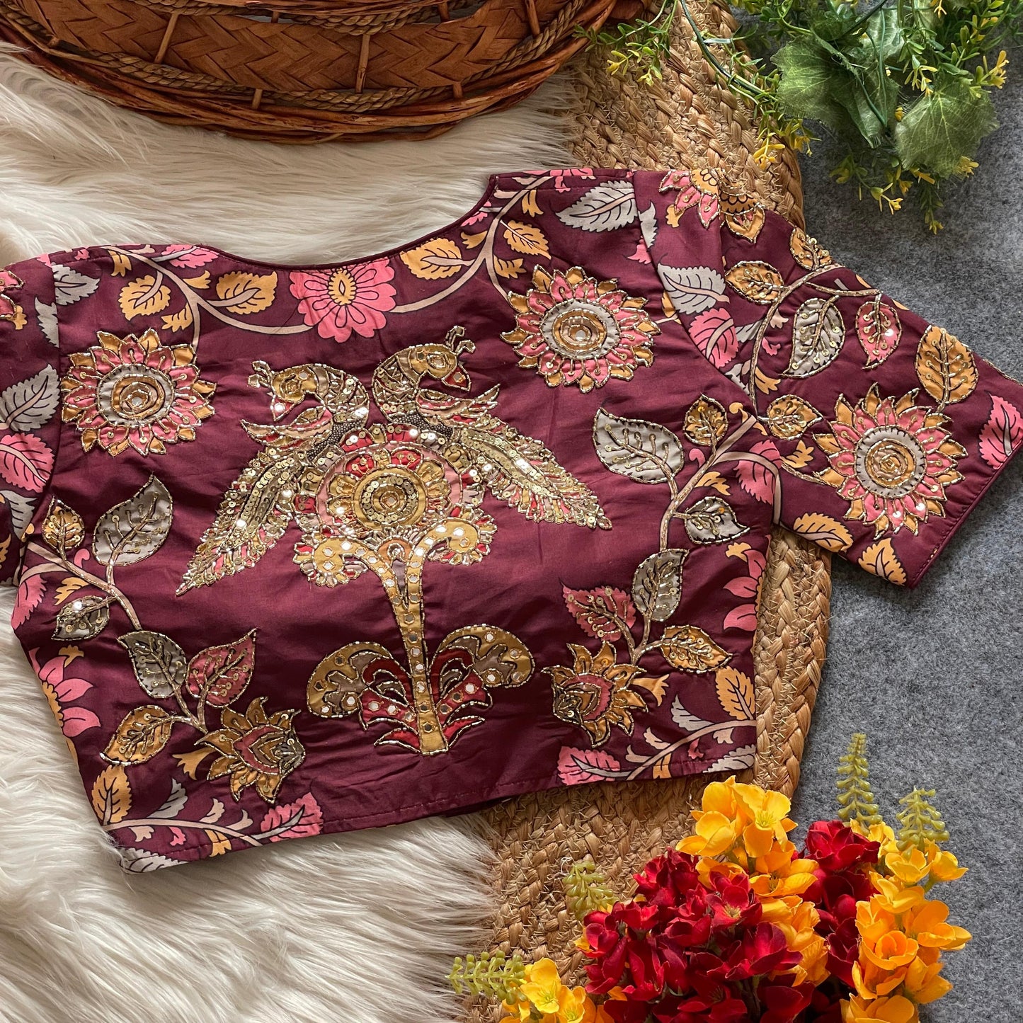 Pure cotton print silk ready made blouse