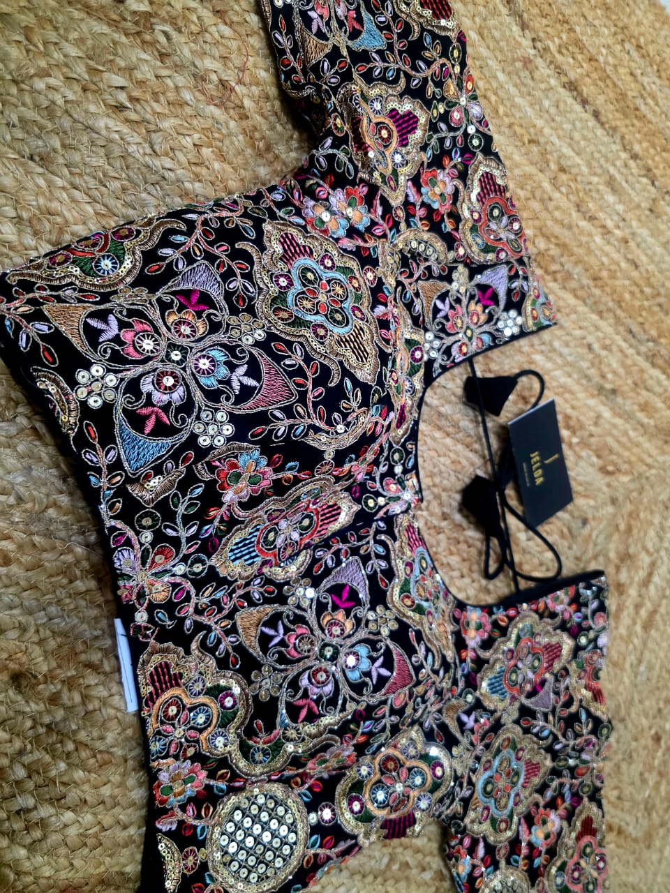 Beautiful Georgette fabric with multi colour embroidery work ready made blouse