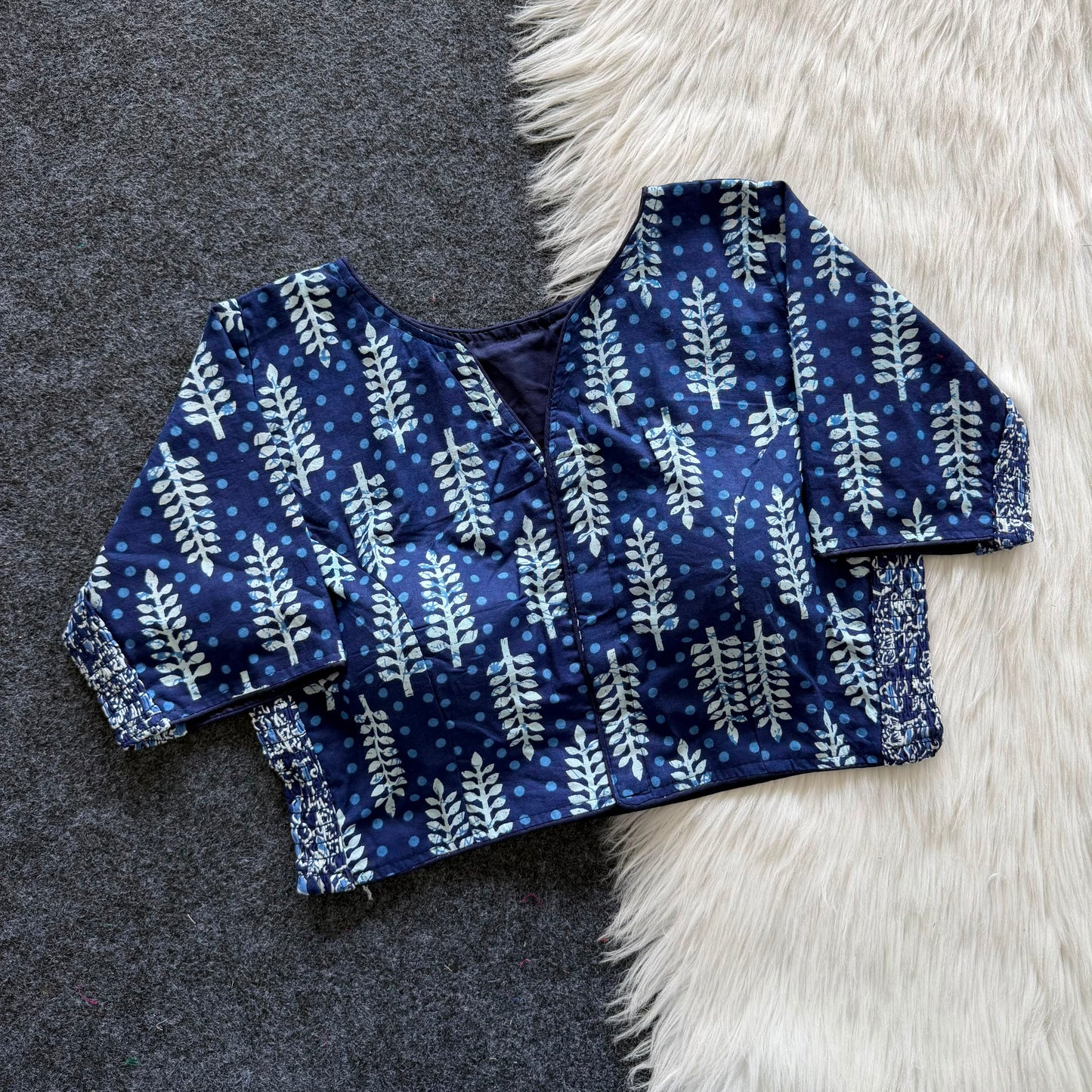 Beautiful hand block print with side elastic ready made blouse