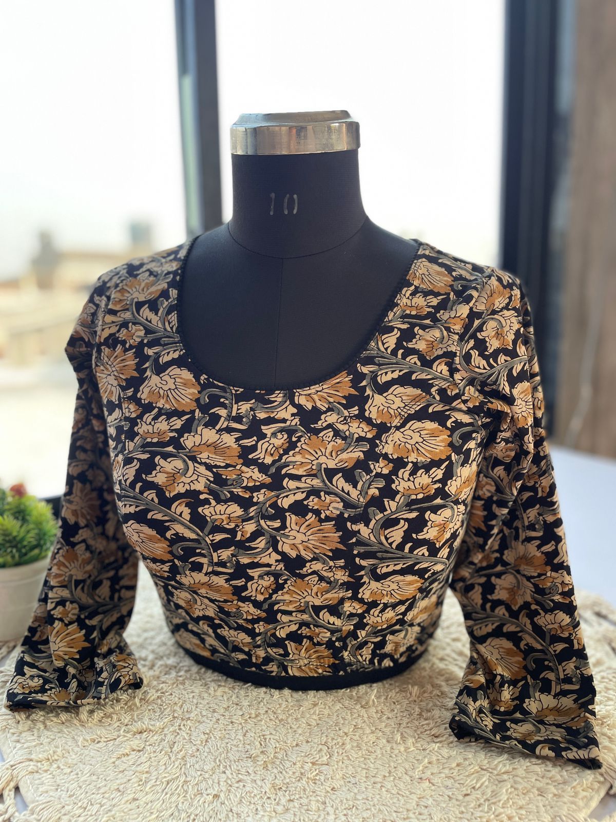 Stretchable ajrakh cotton print ready made blouse