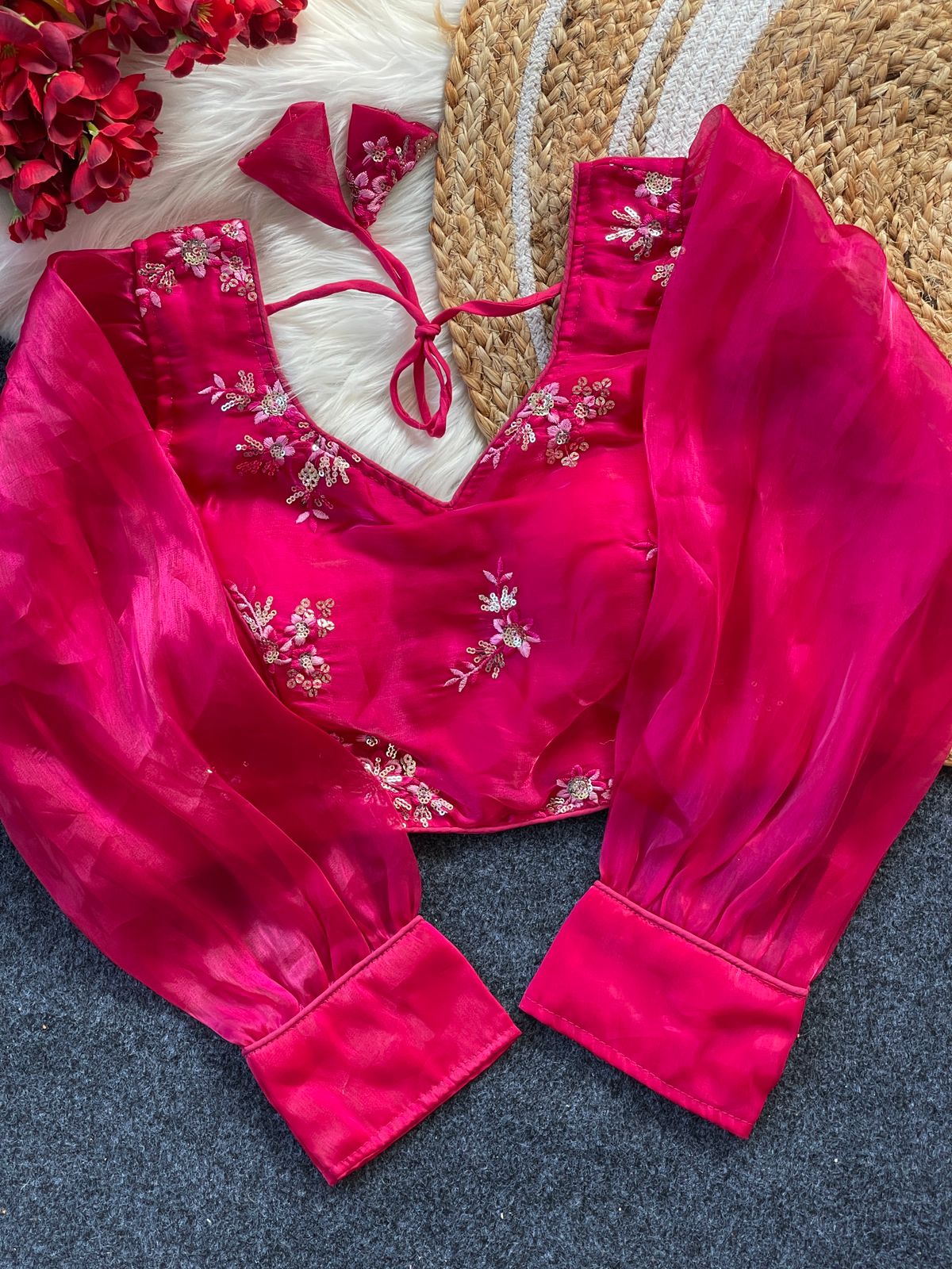 Zimi choo with heavy 9 niddle embroidery work ready made blouse