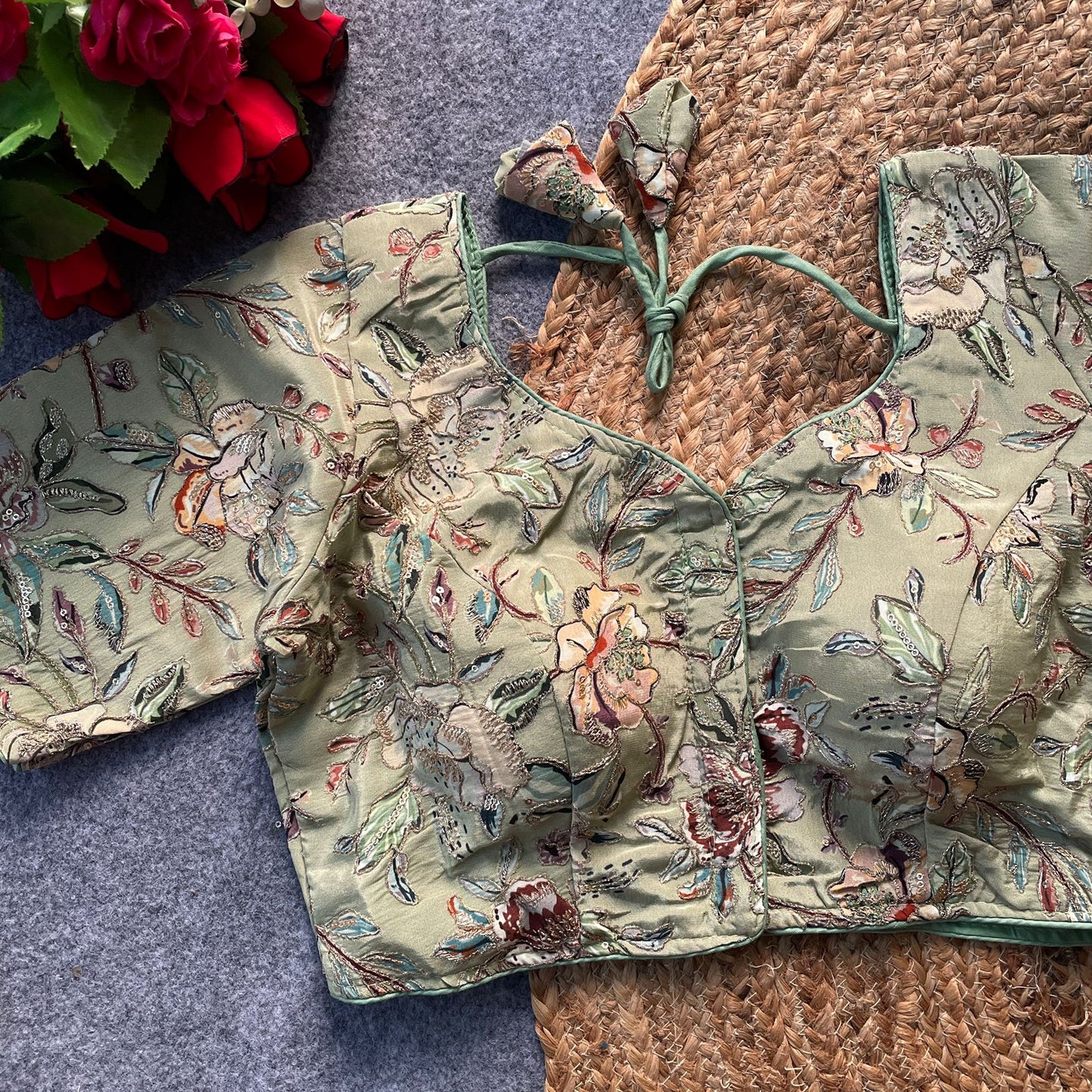 Heavy chinon position print ready made blouse