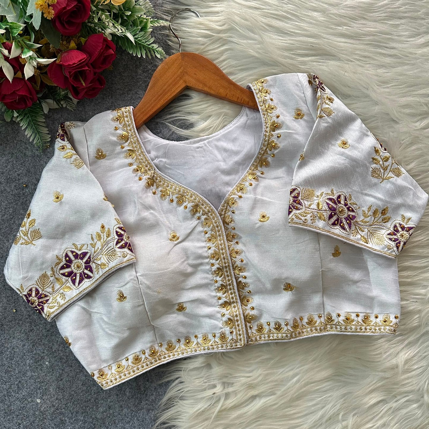 Heavy Embroidery Work ready made blouse