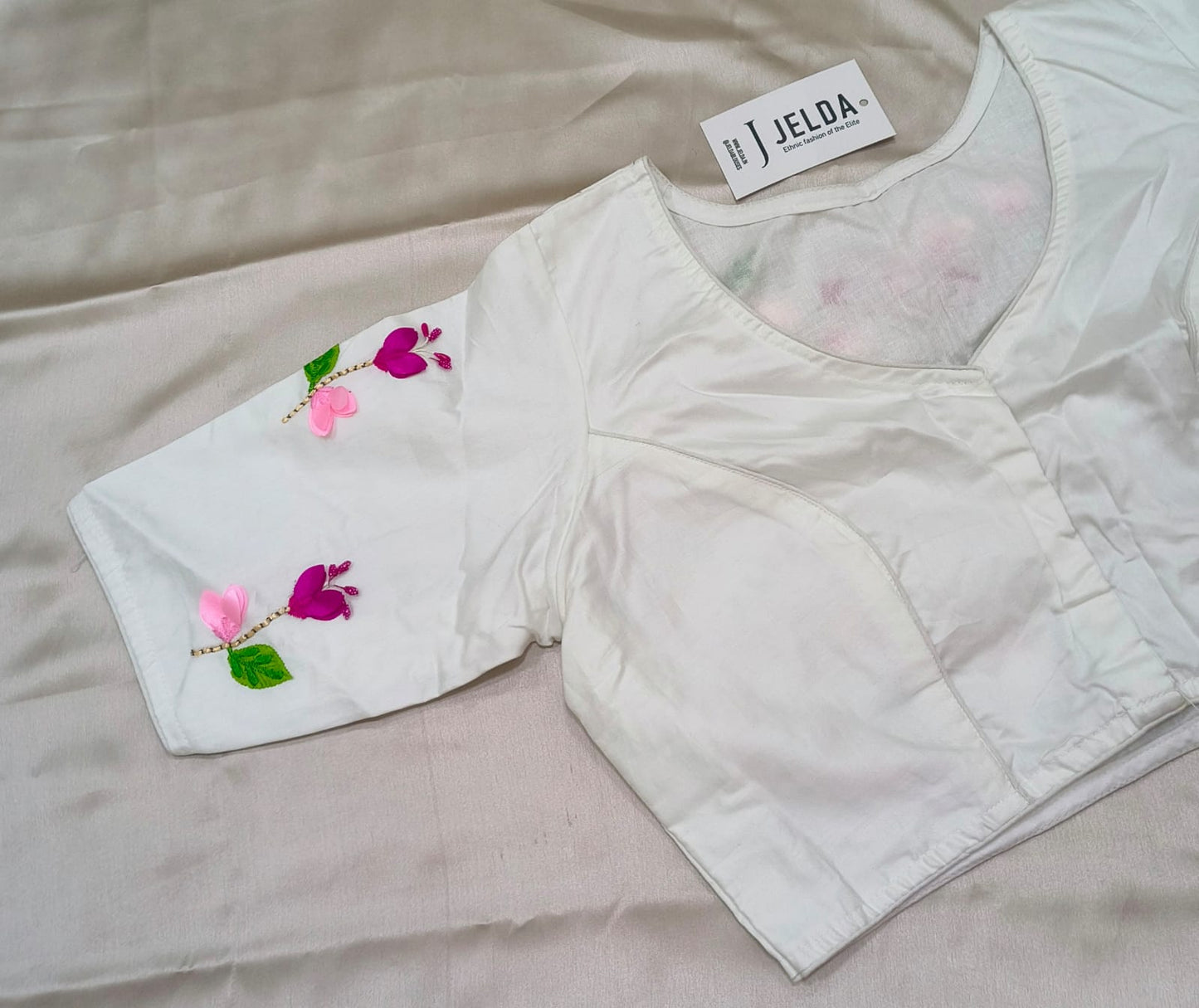 Pure white Cotton 3D flowers ready made blouse