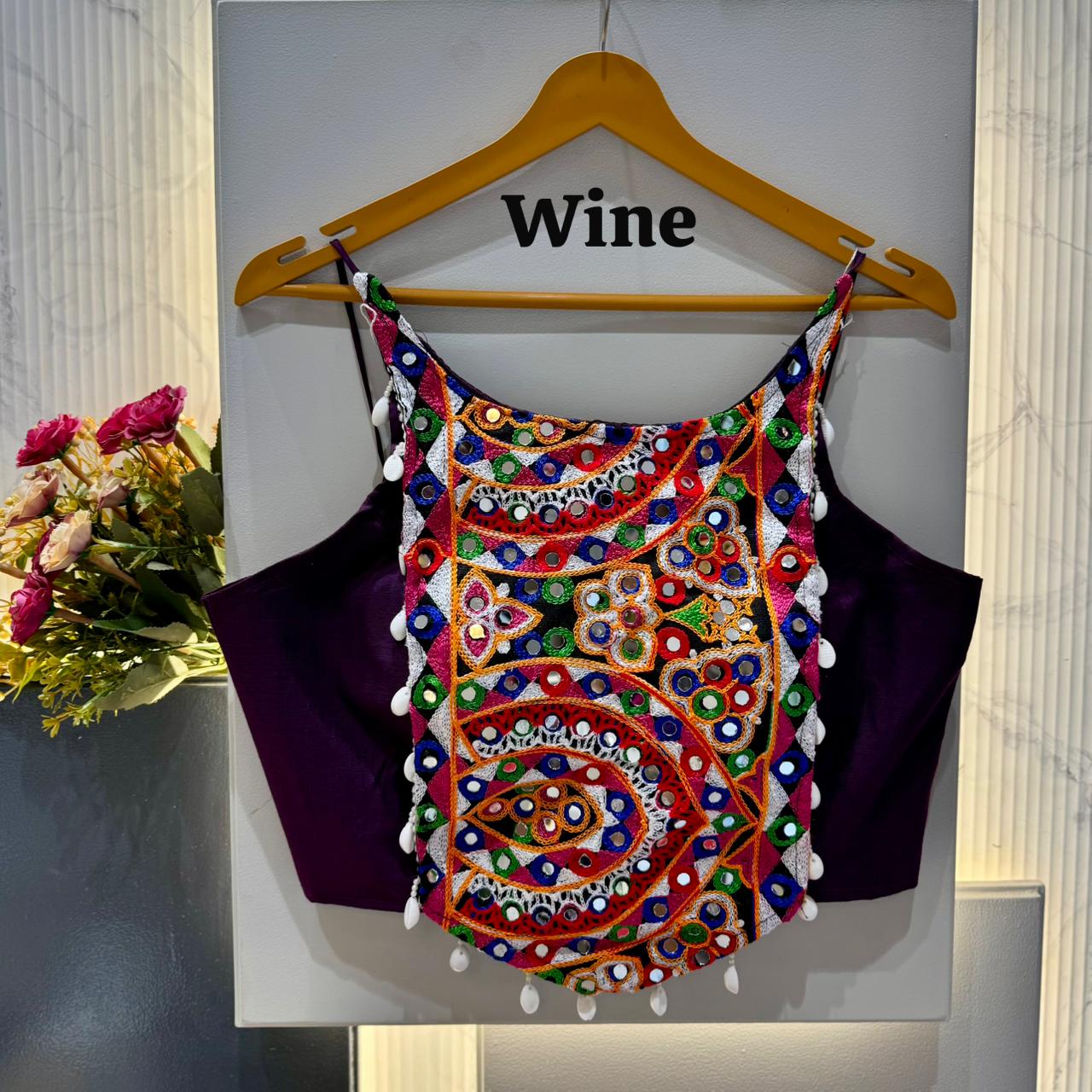 Heavy thread & hand mirror work ready made blouse