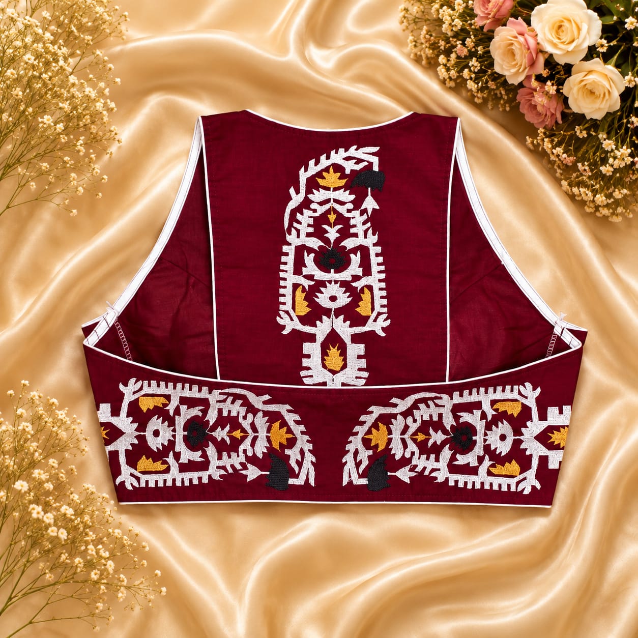 New cotton halter thread embroidery ready made blouse